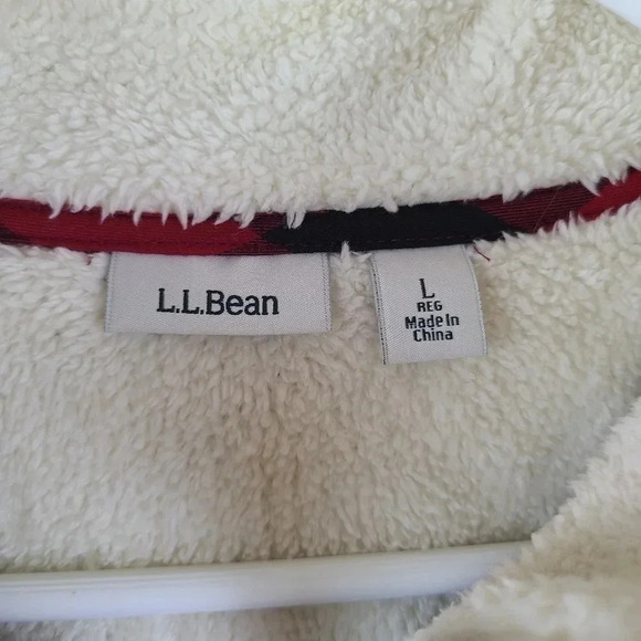 LL Bean women's cable knit 1/4 zip Pullover Sweater fleece collar and cuffs L - Picture 10 of 14